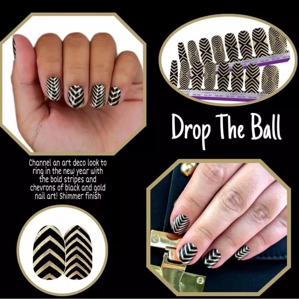 Color Street Drop The Ball Black and Gold Press-On Nail Strips